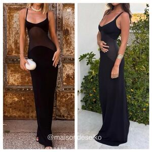 NWT Helsa Maxi Dress Black Sheer Knit Curve Wedding Guest size M